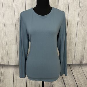 Eileen Fisher Women's Large Blue Long Sleeve Stretch Pullover Round Neck Top
